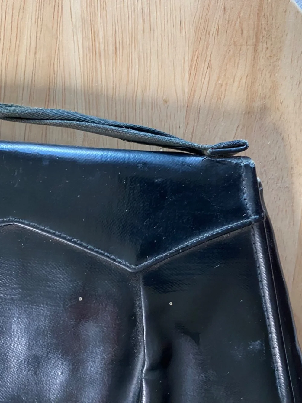 VIntage Black Purse • Fabric Handle With Ball Flap Close • Internal Coin Purse